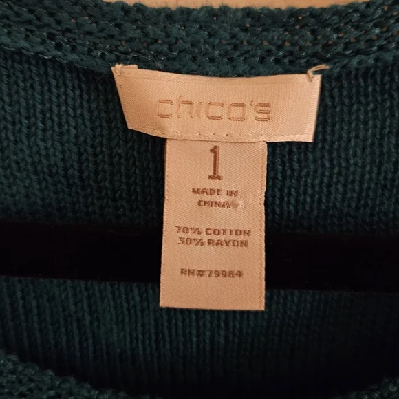 Chicos Teal Blue Sleeveless Knit Scoop Neck Sweater Tank Chicos size 1 (8/10-M) - Picture 3 of 3